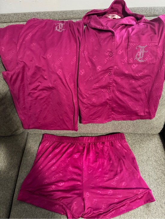 Juicy Couture Other - Juicy Couture Bright Fuchsia Satin Button-Up Pajama Set